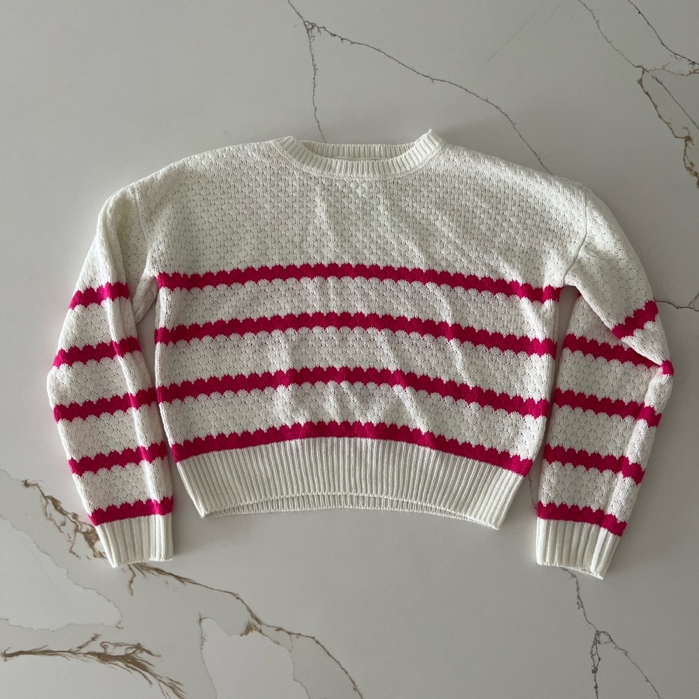 Elegant White and Pink Striped Sweater